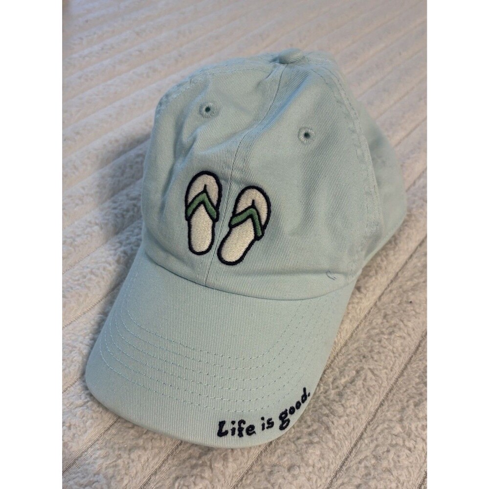 Life is Good Flip Flops Chill Baseball Cap Hat Light Blue Beach